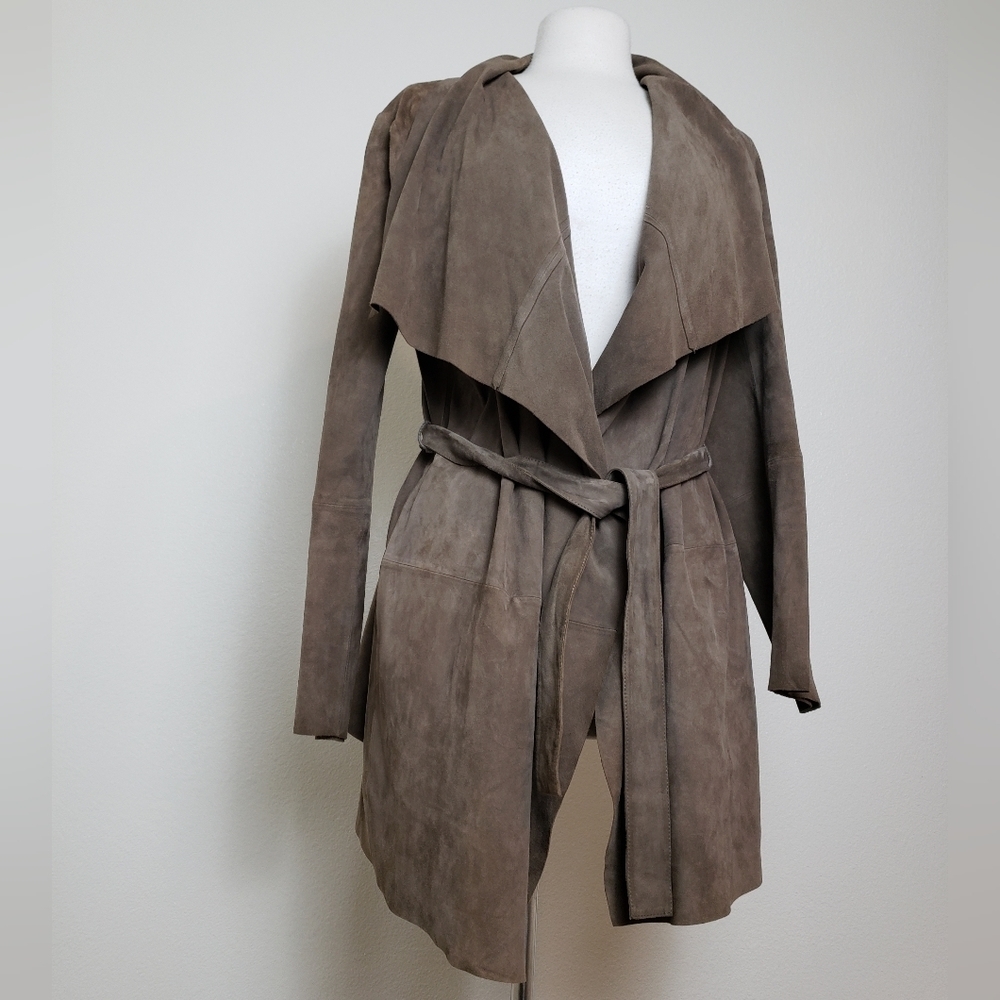 EUC Zara open-front draped and belted jacket 100% goat suede leather - Picture 6 of 15